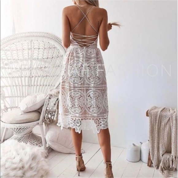 FLASH SALE! White Crochet Lace Beach Wedding Party Dress - Picture 3 of 10